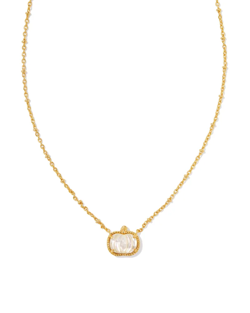 KENDRA SCOTT PUMPKIN SHORT PENDANT NECKLACE GOLD IVORY MOTHER OF PEARL