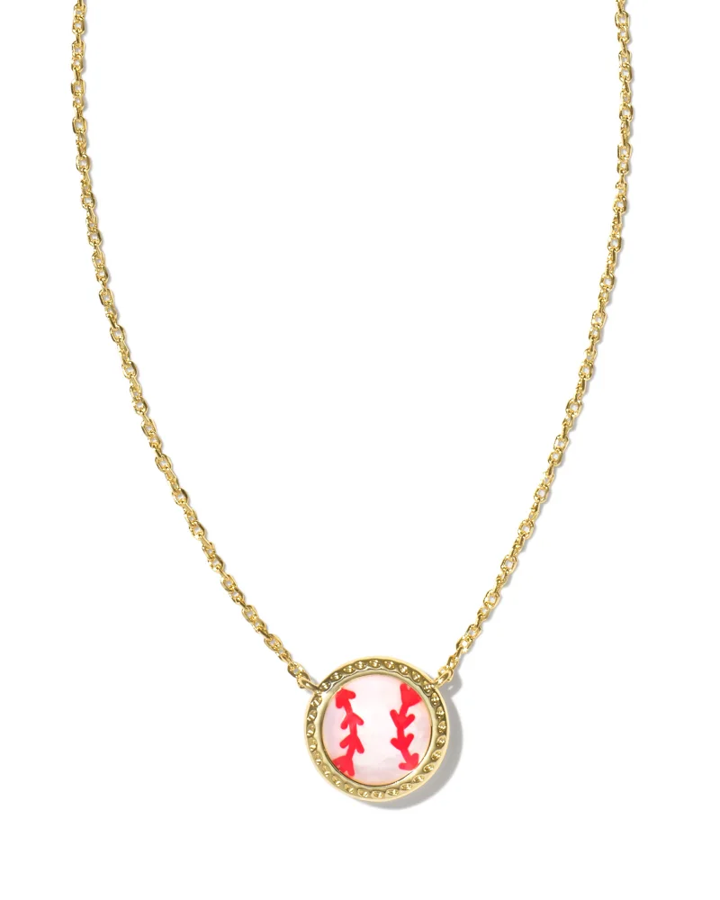 KENDRA SCOTT BASEBALL SHORT PENDANT NECKLACE GOLD IVORY MOTHER-OF-PEARL
