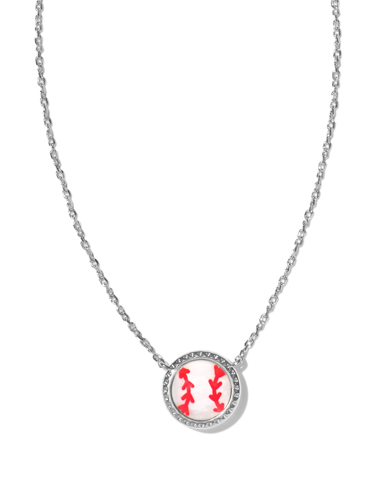 KENDRA SCOTT BASEBALL SHORT PENDANT NECKLACE SILVER IVORY MOTHER-OF-PEARL