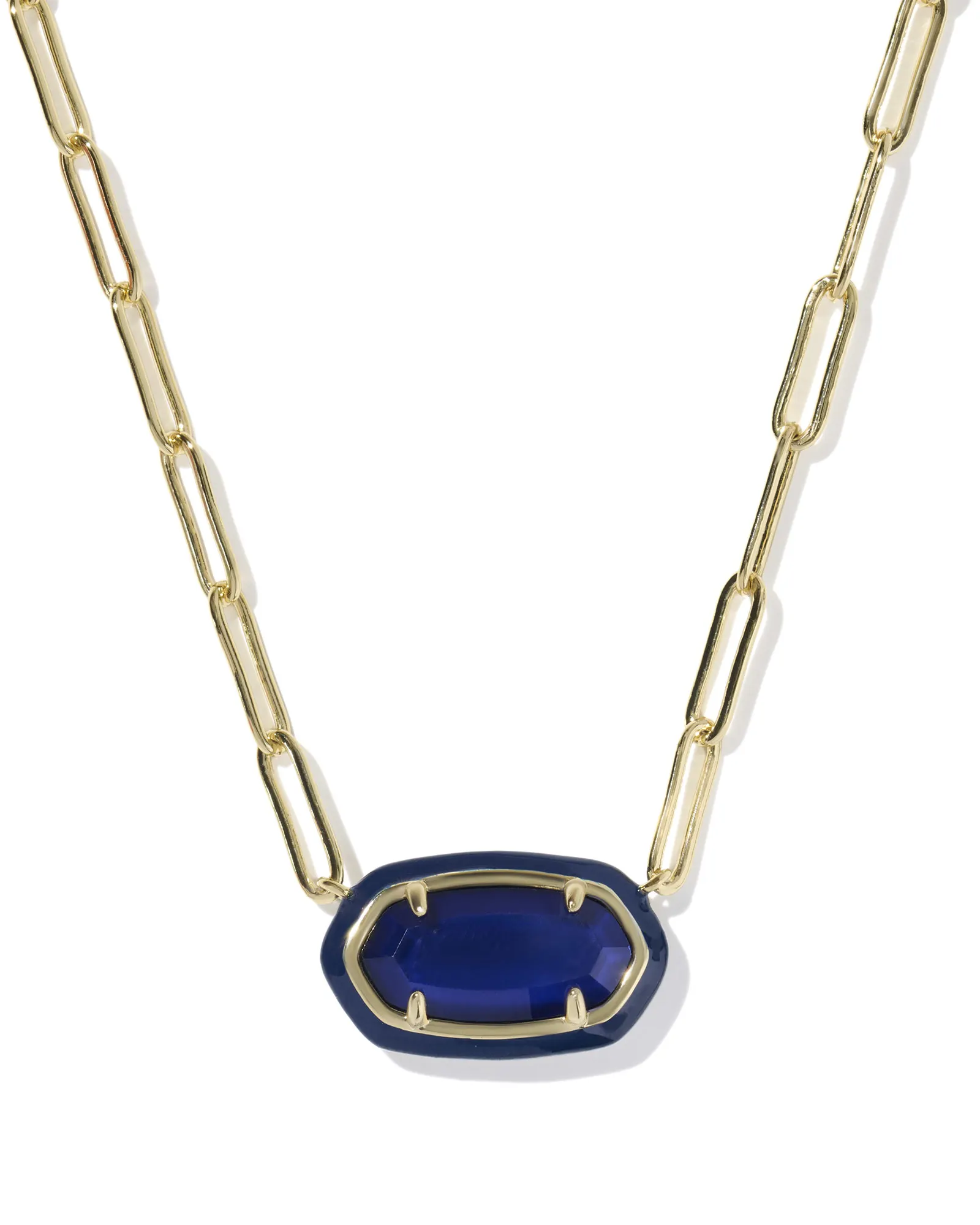 KENDRA SCOTT ELISA ENAMEL FRAME GOLD PAPERCLIP NECKLACE - NAVY