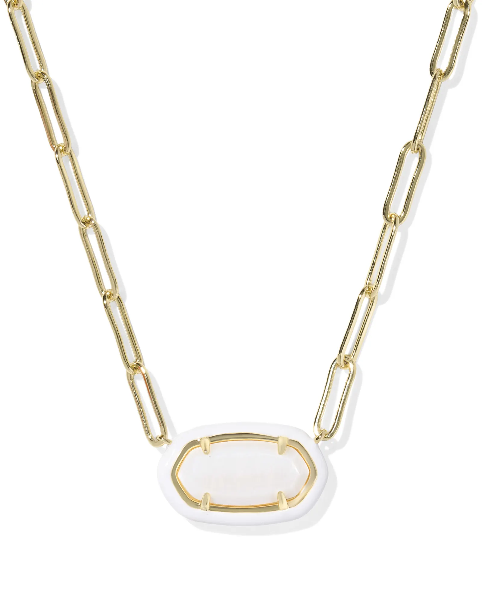KENDRA SCOTT ELISA ENAMEL FRAME GOLD PAPERCLIP NECKLACE - WHITE - MOTHER OF PEARL