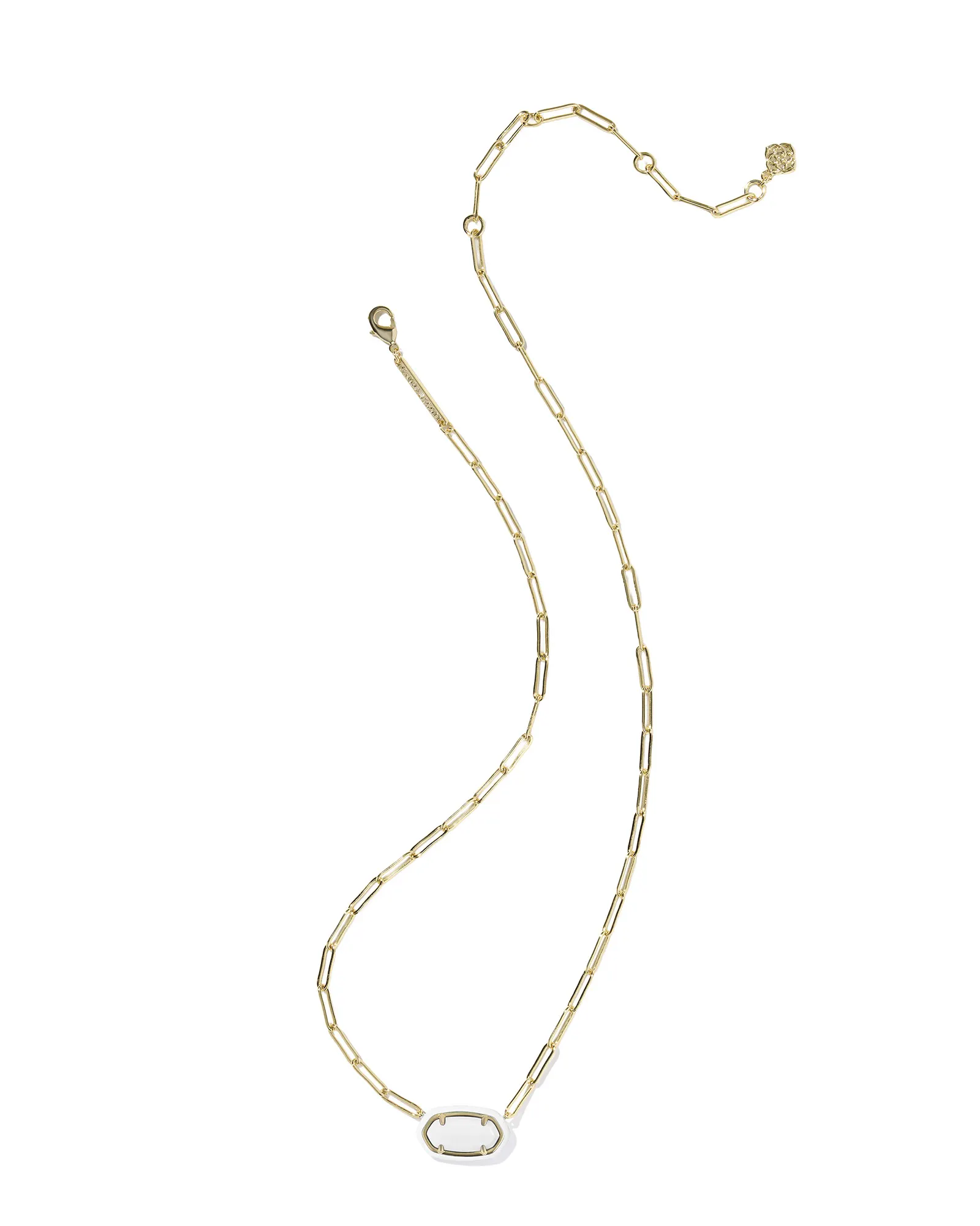 Alternative view of KENDRA SCOTT ELISA ENAMEL FRAME GOLD PAPERCLIP NECKLACE - WHITE - MOTHER OF PEARL