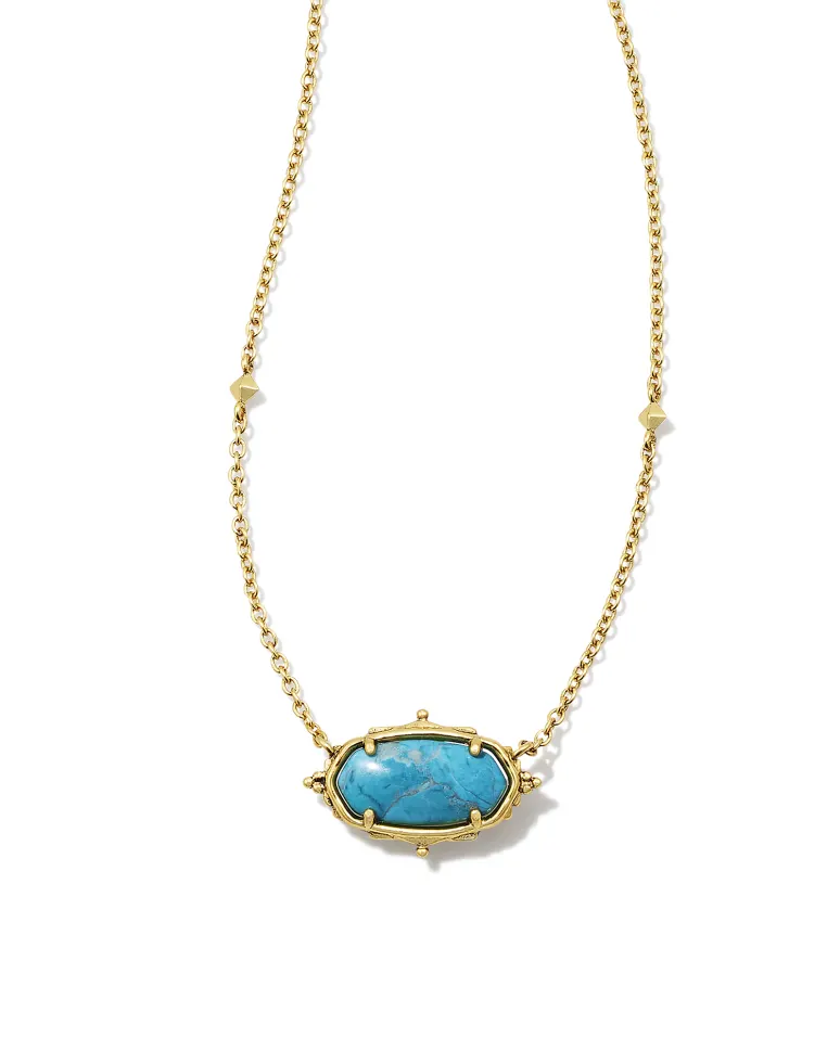 KENDRA SCOTT BAROQUE ELISA VINTAGE GOLD PENDANT NECKLACE IN VARIEGATED DARK TEAL