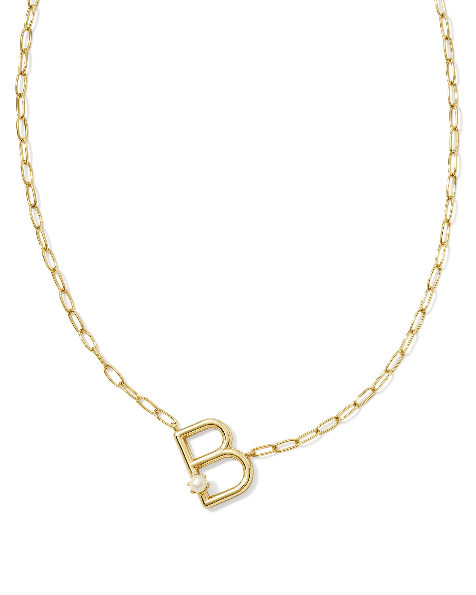 KENDRA SCOTT PEARL GOLD LETTER B SHORT PENDANT NECKLACE