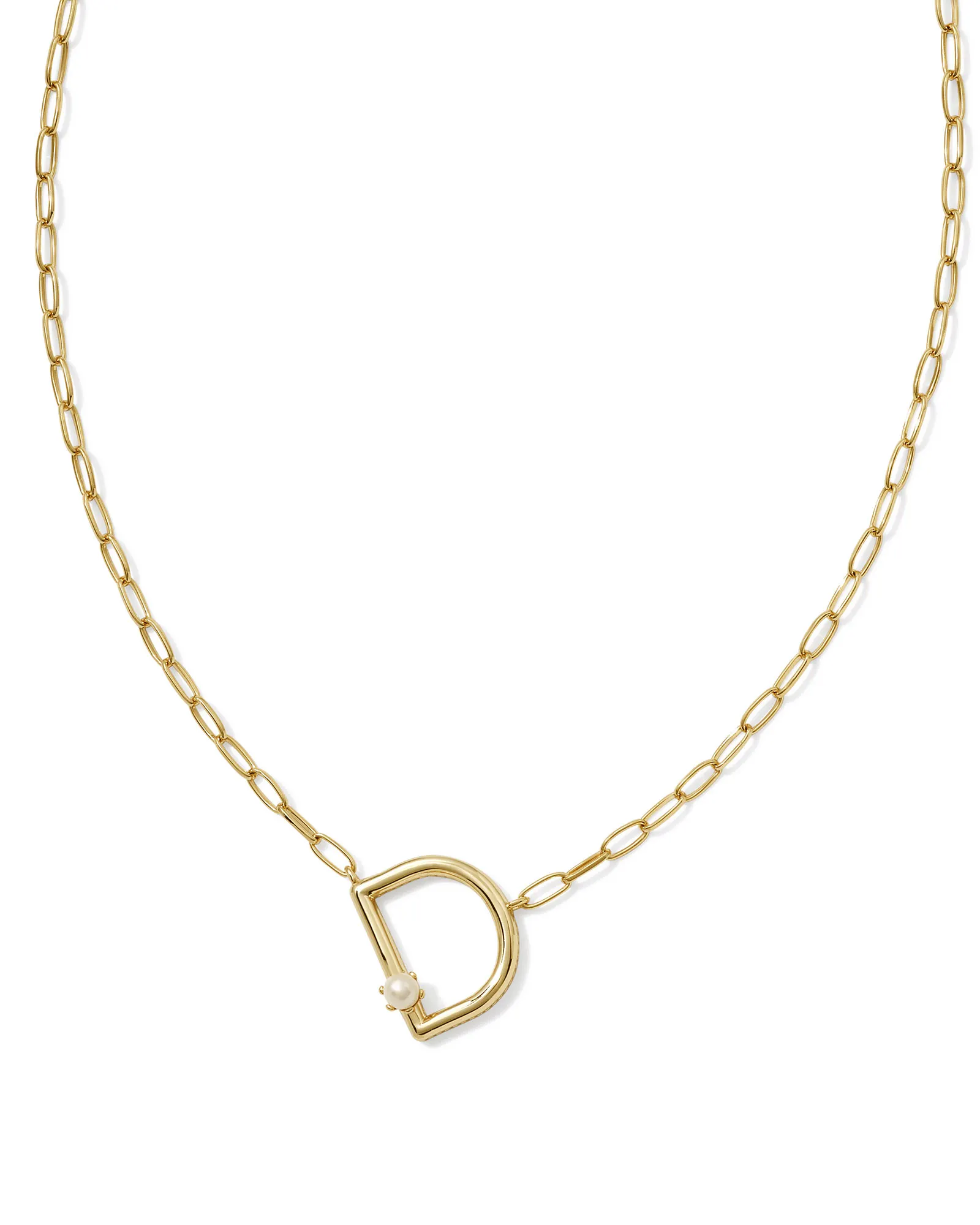 KENDRA SCOTT PEARL GOLD LETTER D SHORT PENDANT NECKLACE