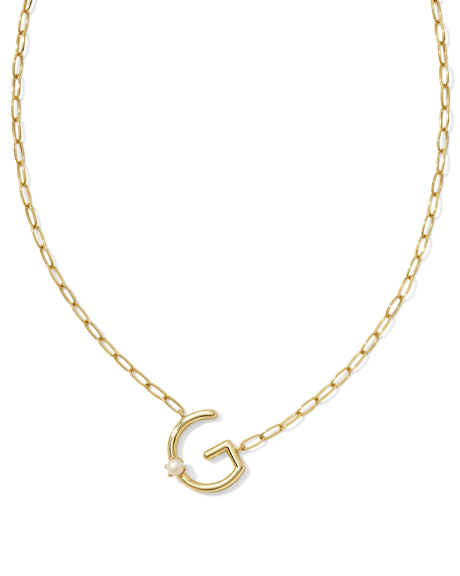 KENDRA SCOTT PEARL GOLD LETTER G SHORT PENDANT NECKLACE