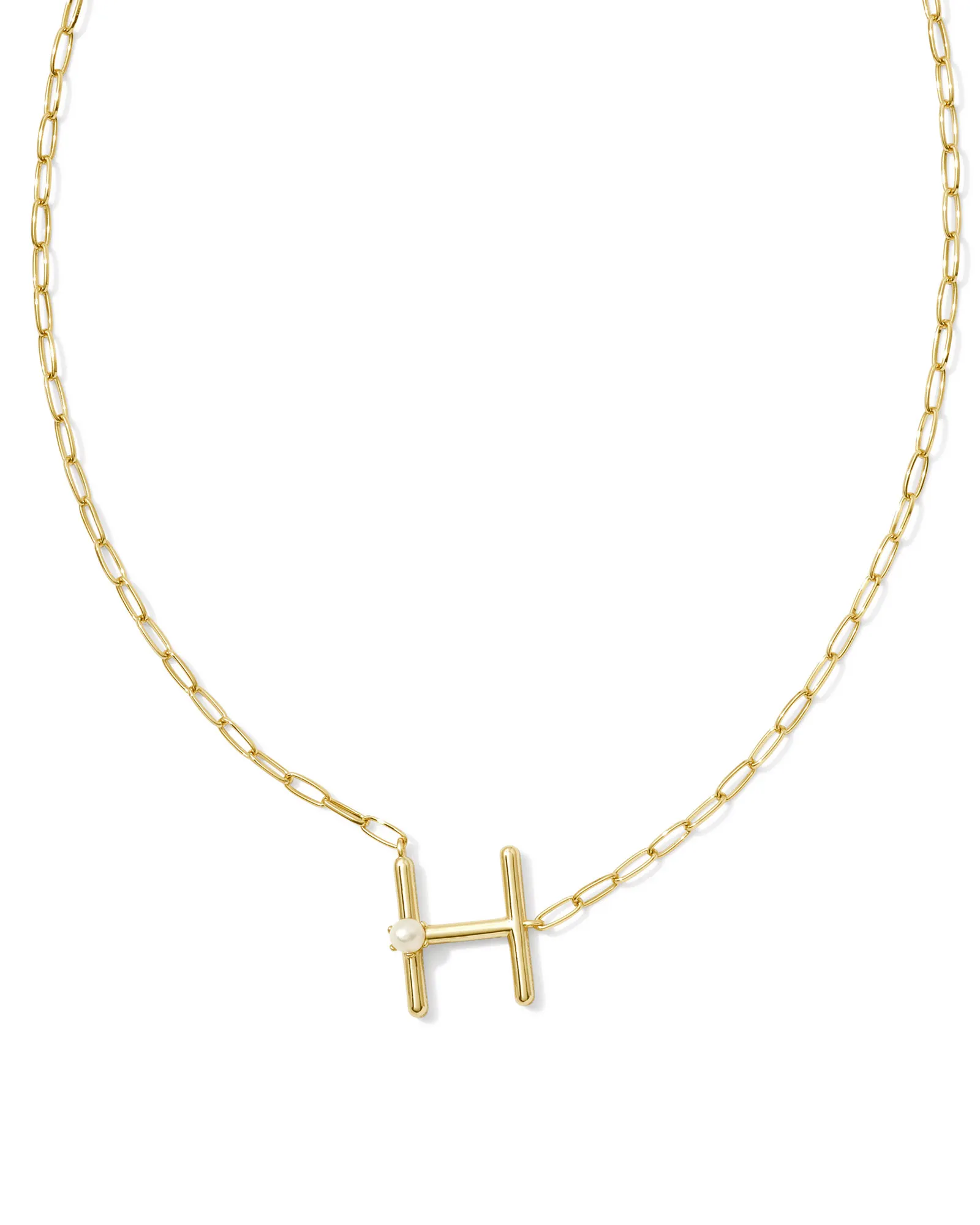 KENDRA SCOTT PEARL GOLD LETTER H SHORT PENDANT NECKLACE