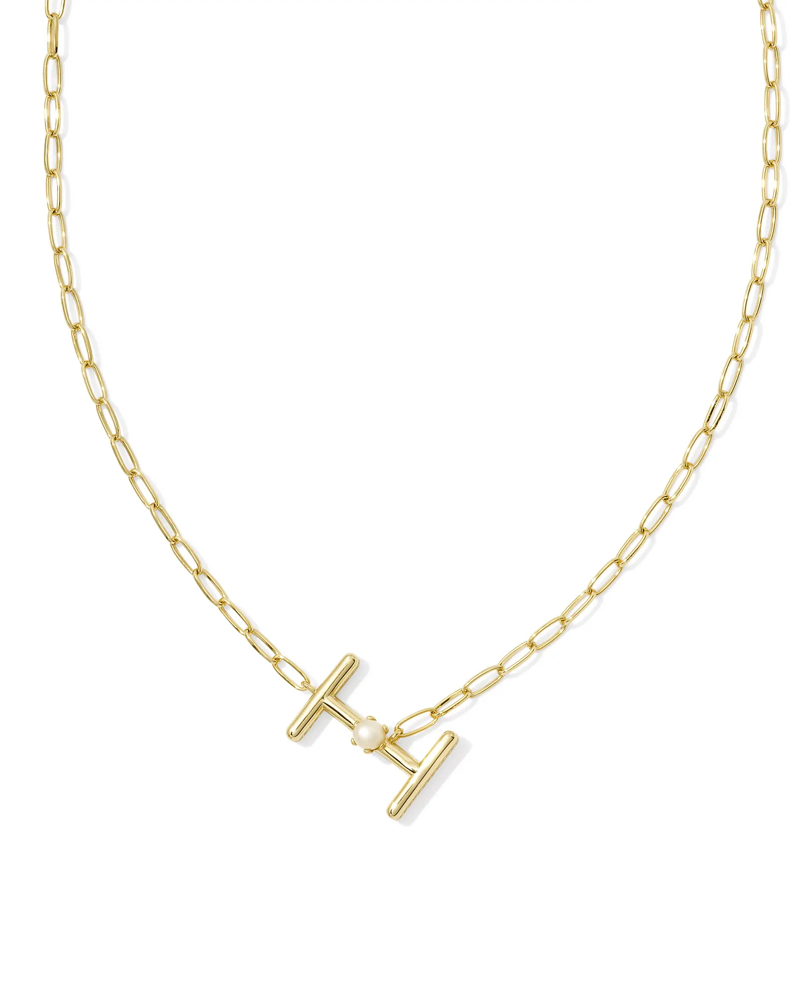 KENDRA SCOTT PEARL GOLD LETTER I SHORT PENDANT NECKLACE