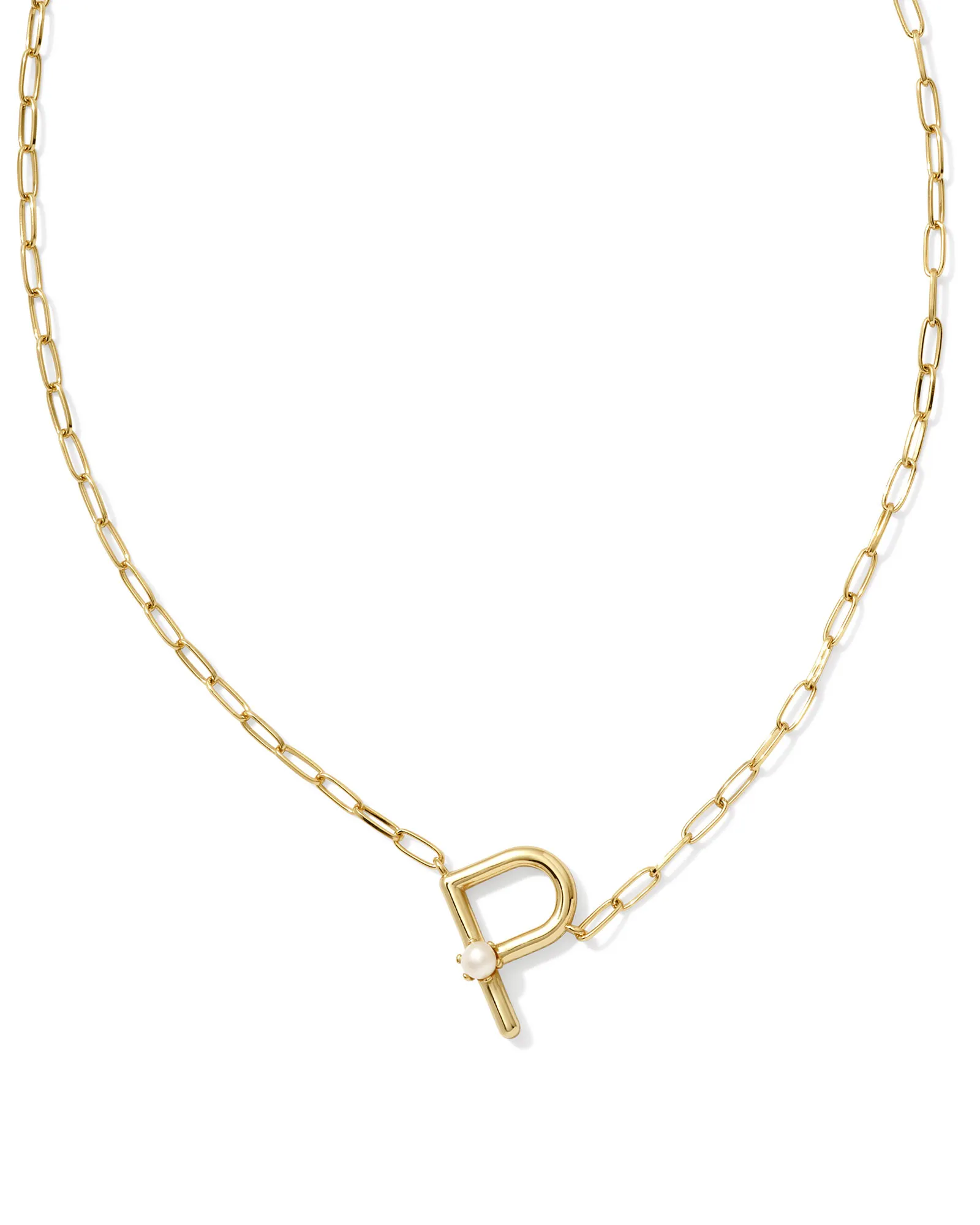 KENDRA SCOTT PEARL GOLD LETTER P SHORT PENDANT NECKLACE