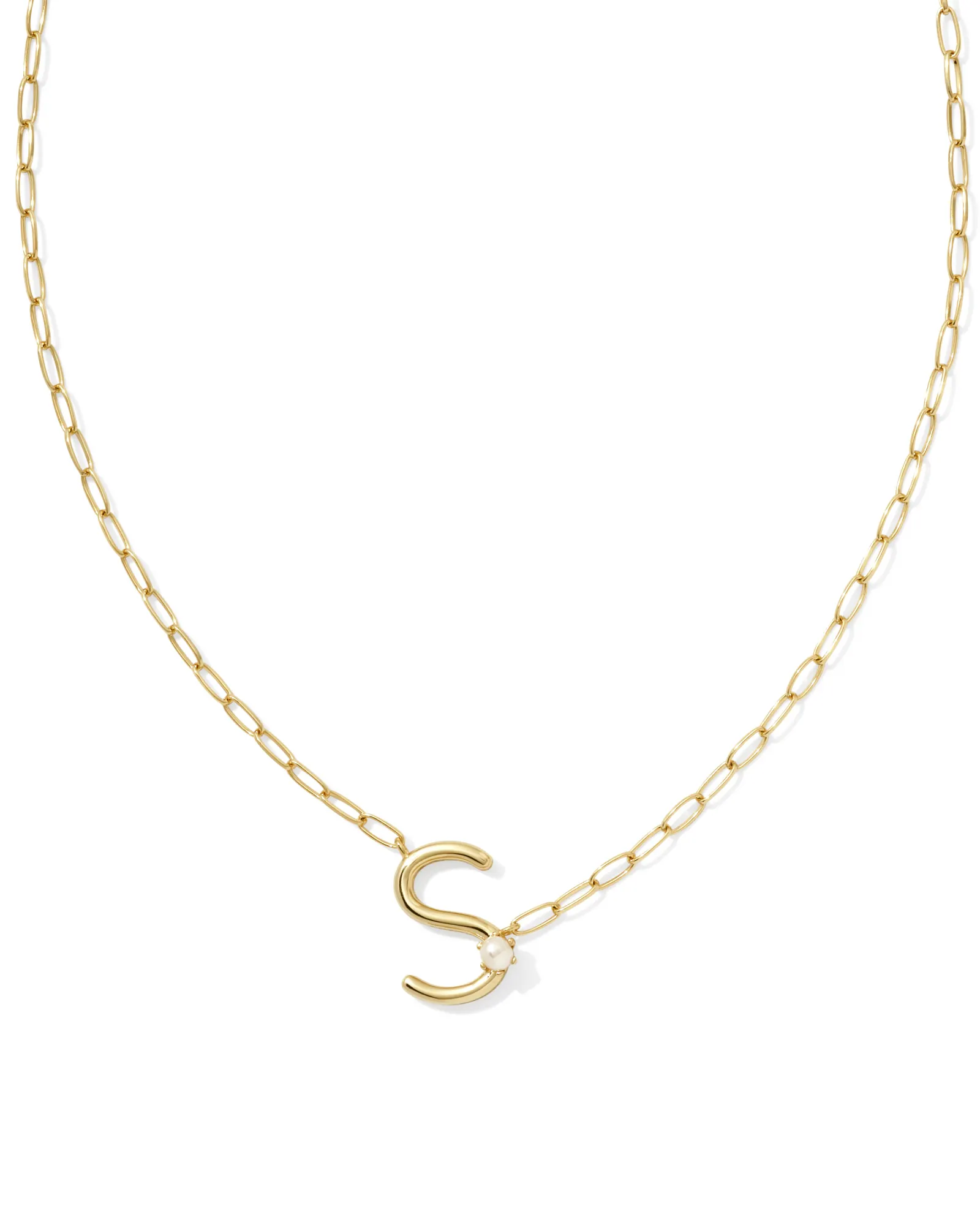 KENDRA SCOTT PEARL GOLD LETTER S SHORT PENDANT NECKLACE