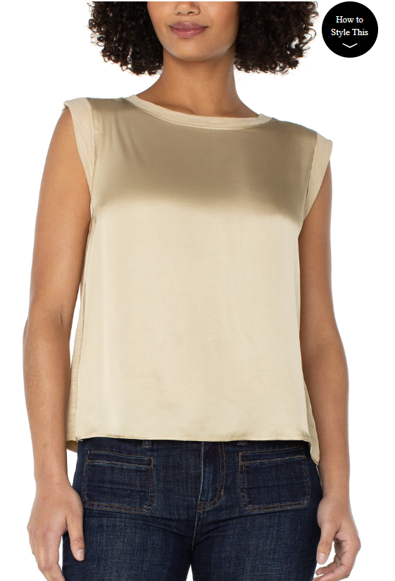 LIVERPOOL SLEVELESS WOVEN TO KNIT TOP