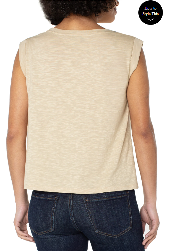 Alternative view of LIVERPOOL SLEVELESS WOVEN TO KNIT TOP