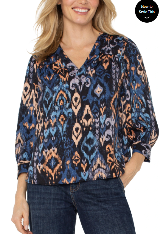 LIVERPOOL 3/4 SLEEVE V-NECK WOVEN BLOUSE