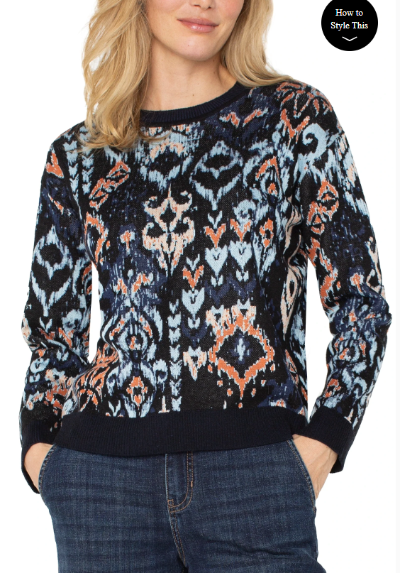 LIVERPOOL LONG SLEEVE DROP SHOULDER JACQUARD SWEATER