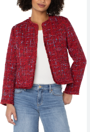 LIVERPOOL COLLARLESS JACKET WITH FRAYED EDGES