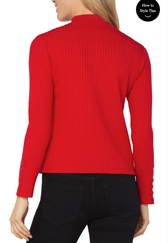 Alternative view of LIVERPOOL LONG SLEEVE MOCK NECK KNIT TOP WITH BUTTON DETAIL