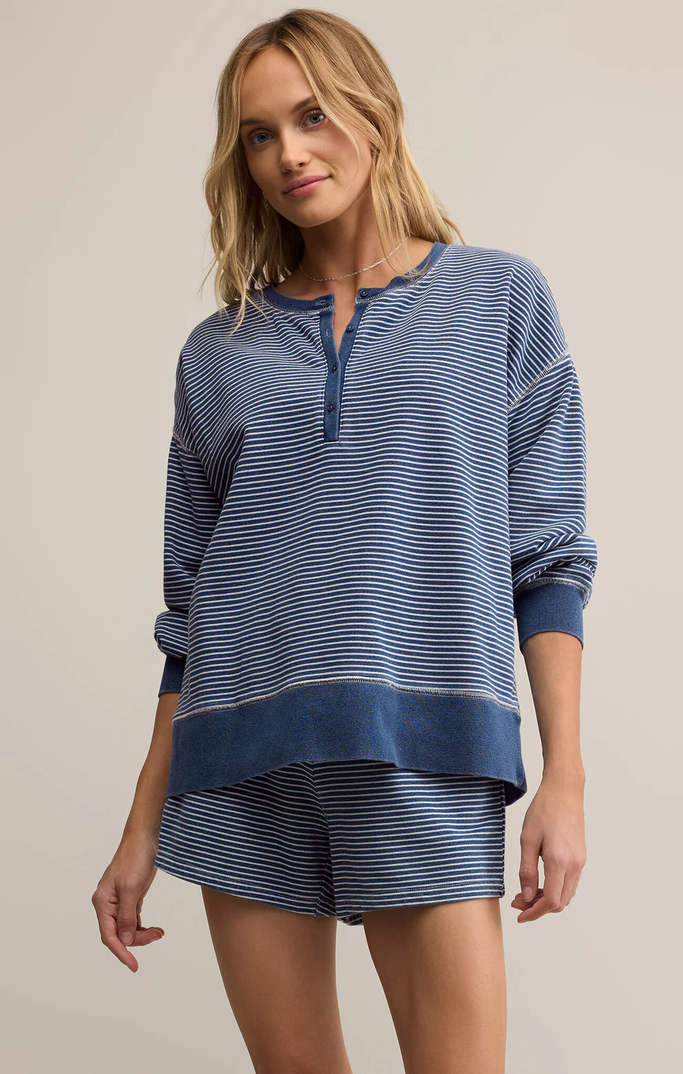 Z SUPPLY - APOLLO STRIPED SWEATSHIRT VINTAGE INDIGO