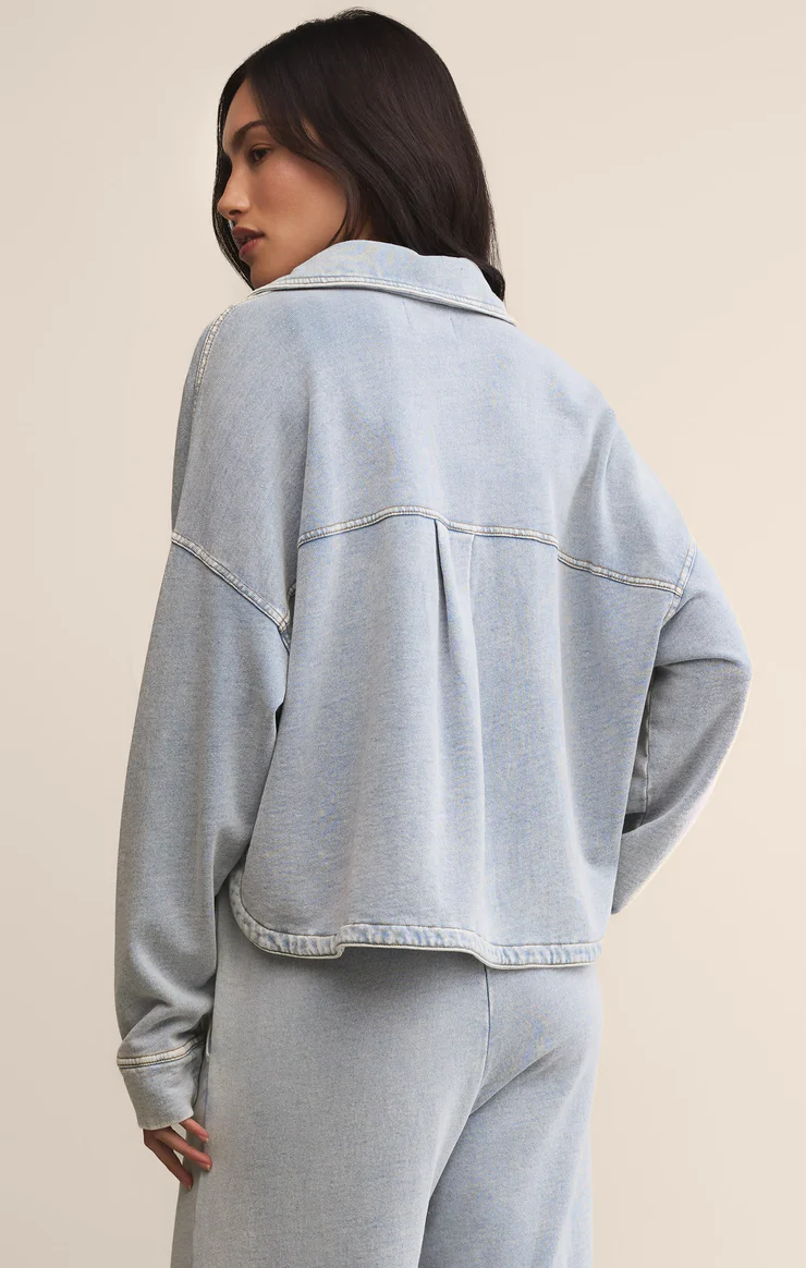 Alternative view of Z SUPPLY - ALL DAY CROPPED KNIT DENIM JACKET WASHED INDIGO