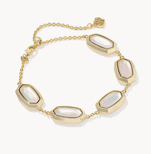 KENDRA SCOTT ELAINA BEZEL DELICATE CHAIN BRACELET GOLD IVORY MOTHER OF PEARL