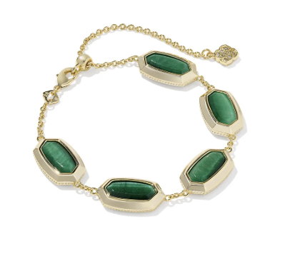 KENDRA SCOTT ELAINA BEZEL DELICATE CHAIN BRACELET GOLD GREEN TIGERS EYE