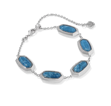 KENDRA SCOTT ELAINA BEZEL DELICATE CHAIN BRACELET SILVER VARIEGATED INDIGO MAGNESITE