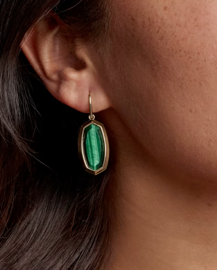 KENDRA SCOTT DANI BEZEL DROP EARRINGS GOLD GREEN TIGERS EYE - Image 2