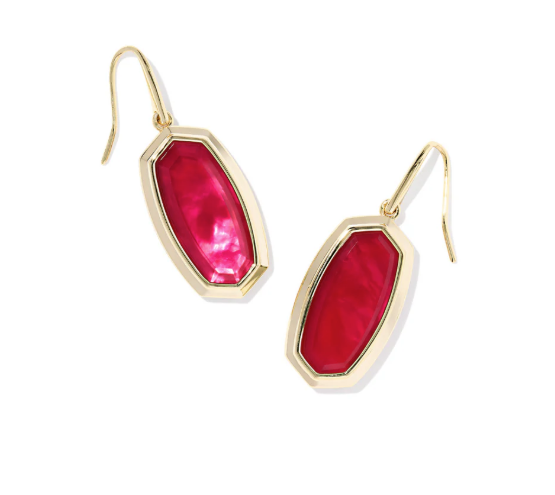 KENDRA SCOTT DANI BEZEL DROP EARRINGS GOLD CARMINE RED ILLUSION