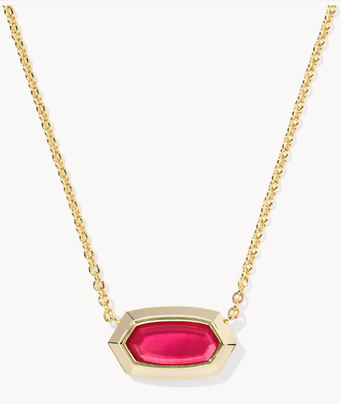 KENDRA SCOTT ELISA BEZEL SHORT PENDANT NECKLACE GOLD CARMINE RED ILLUSION