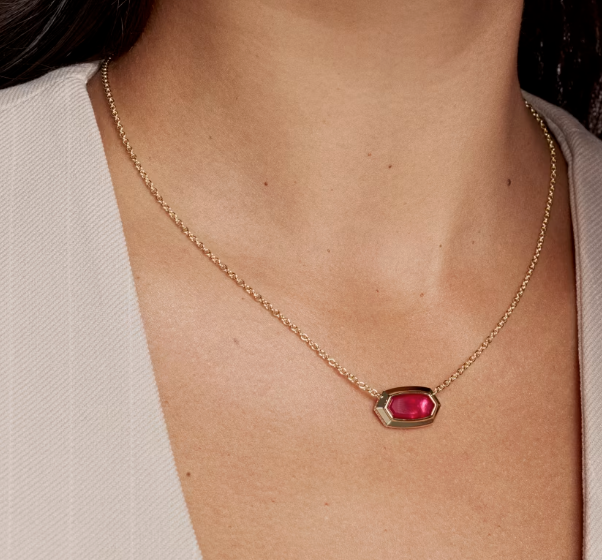 Alternative view of KENDRA SCOTT ELISA BEZEL SHORT PENDANT NECKLACE GOLD CARMINE RED ILLUSION