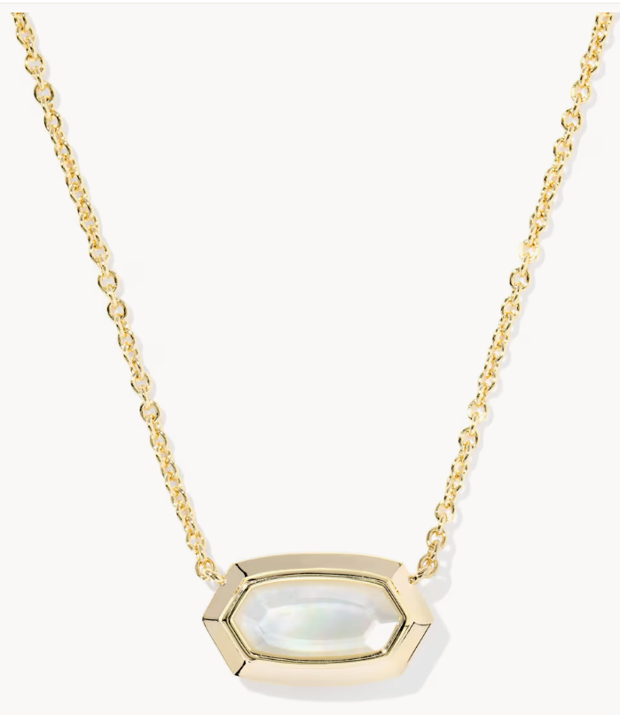 KENDRA SCOTT ELISA BEZEL SHORT PENDANT NECKLACE GOLD IVORY MOTHER OF PEARL