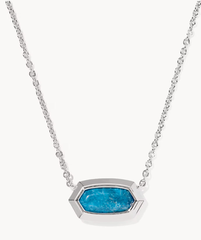 KENDRA SCOTT ELISA BEZEL SHORT PENDANT NECKLACE SILVER VARIEGATED INDIGO