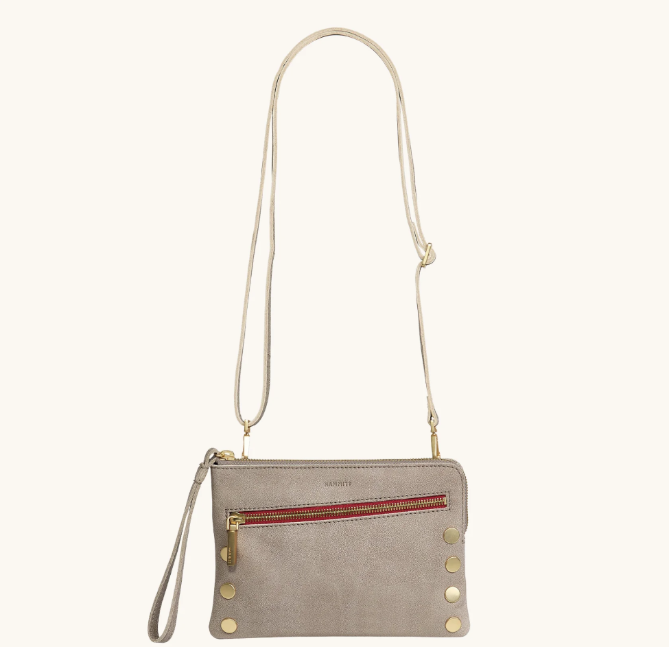 HAMMITT NASH SMALL IN PEWTER BRUSHED GOLD RED ZIP