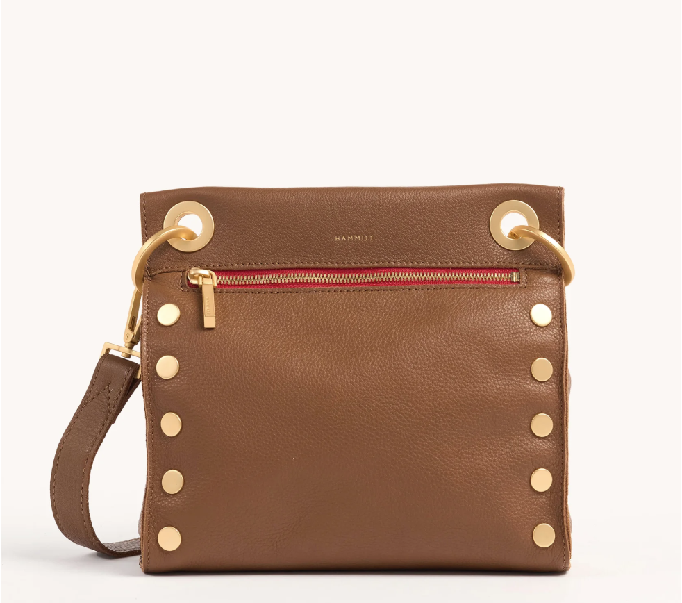 HAMMITT TONY SMALL MAHOGANY PEBBLE BRUSHED GOLD RED ZIP