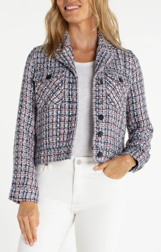 LIVERPOOL - BUTTON FRONT JACKET NAVY MULTI PLAID