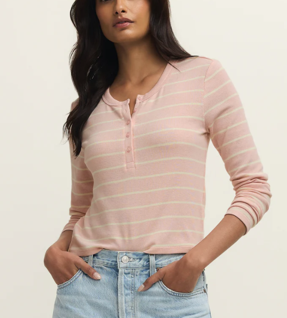 Z SUPPLY FERRIS HENLEY STRIPED TOP WASHED PINK