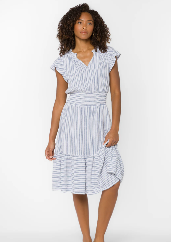VELVET HEART - SHIRI BLUE STRIPE DRESS