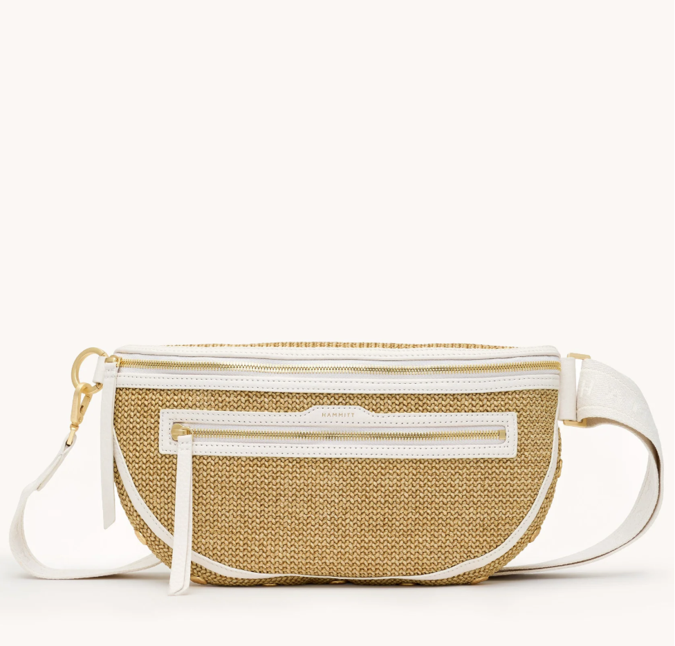 HAMMITT - CHARLES CROSSBODY LRG - CALLA LILY WHITE RAFFIA/ BRUSHED GOLD HAMMERED