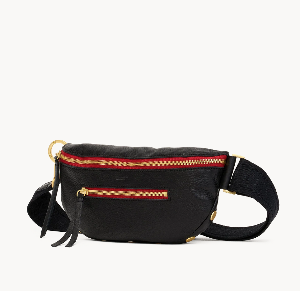 HAMMITT CHARLES CROSSBODY LRG BLACK BRUSHED GOLD RED ZIP