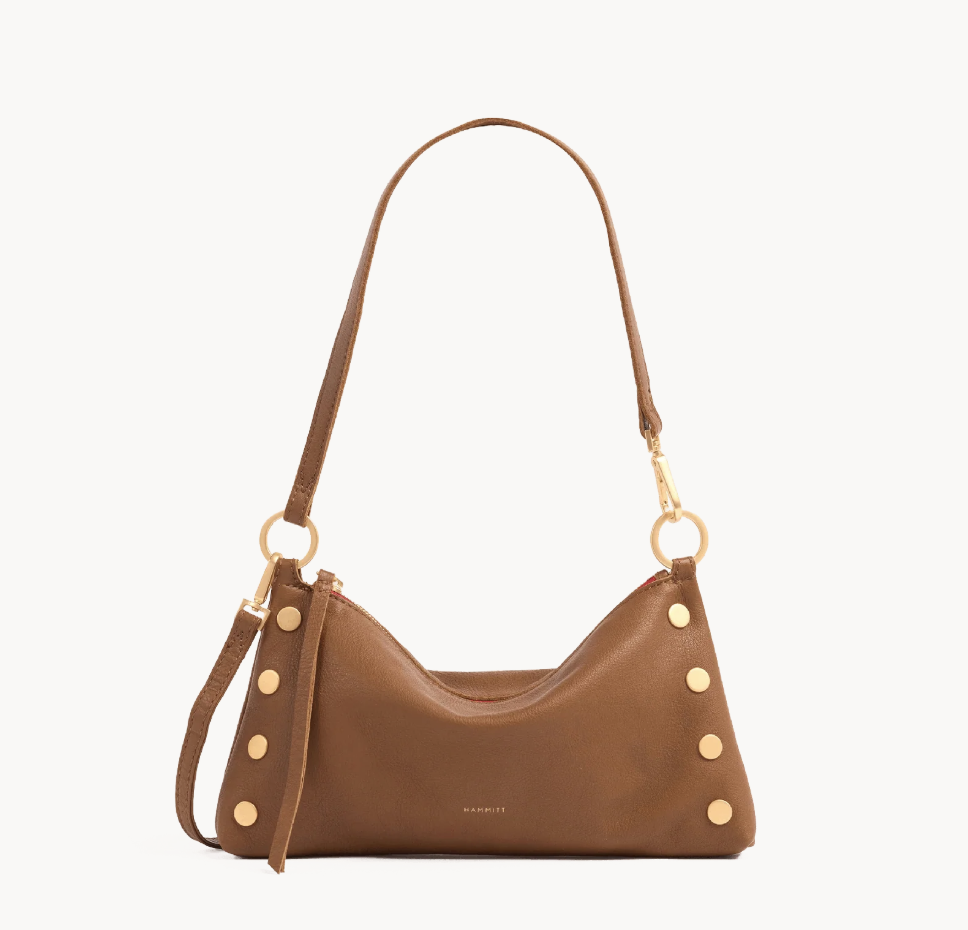HAMMITT KYLE MAHOGNY PEBBLE BRUSHED GOLD RED ZIP