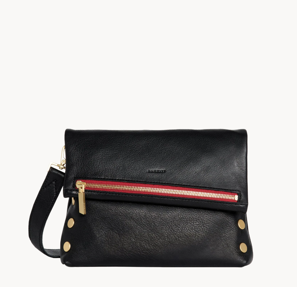 HAMMITT VIP MED BLACK BRUSHED GOLD RED ZIP