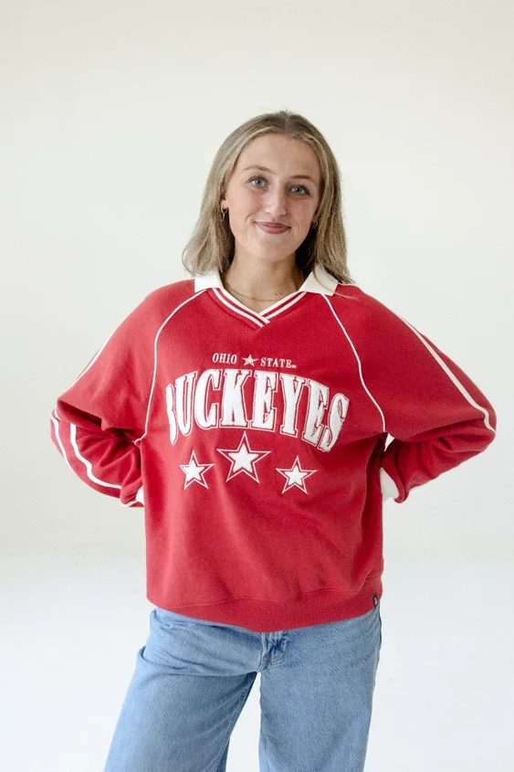 OHIO STATE STRIPED COLLAR FLEECE CREW